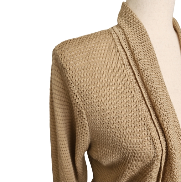 Elementz Open Front Gathered Waist LS Lightweight Cardigan Sweater Tan Med NEW - Picture 6 of 15